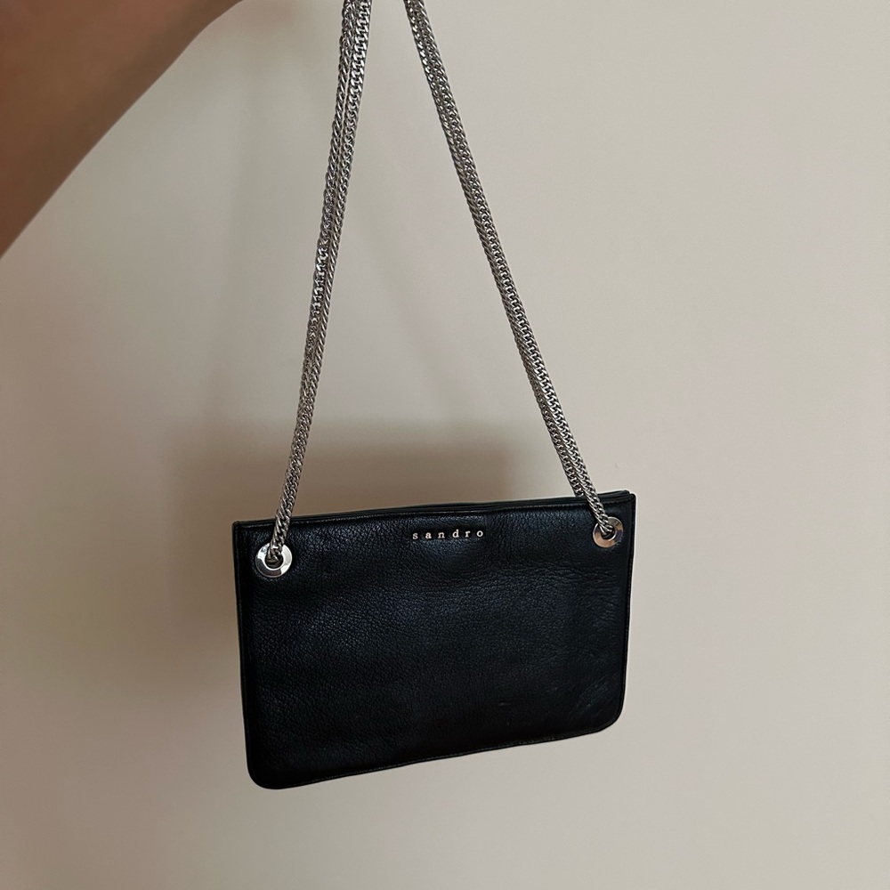 Sandro Black Clutch with Silver Chain